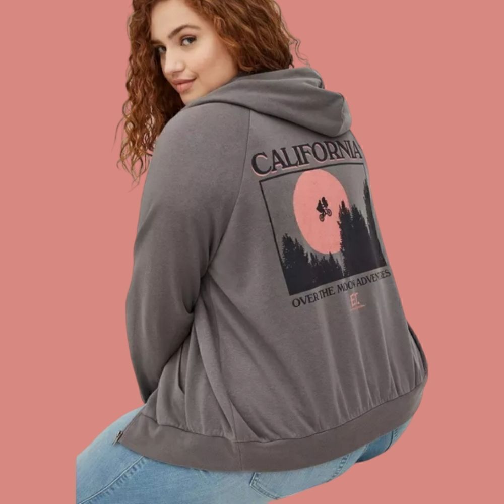 4X 26W Torrid Grey ET Zip Hoodie Fleece California Over the Moon Plussize 80s
